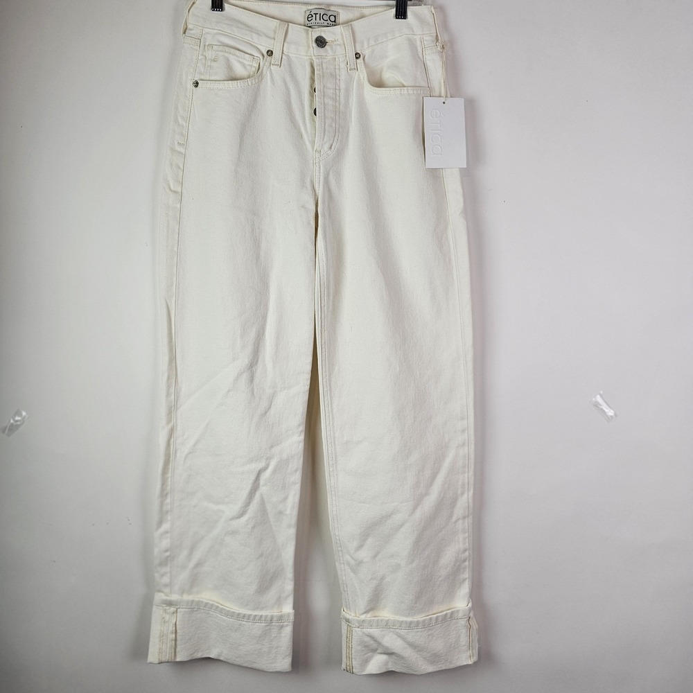 Etica NWT Stanton Relaxed Wide Leg W/Cuff Natural Ivory Jeans Denim Size 25